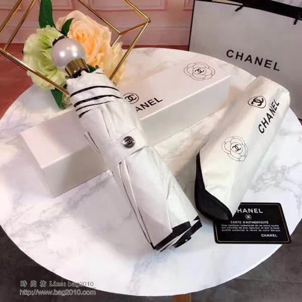 CHANEL香奈兒傘 火爆新款 山茶花搭配經典的香奈兒LOGO 珍珠球手柄 晴雨傘 防曬隔熱 防紫外線  zm1042